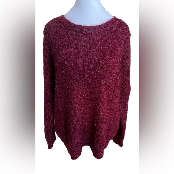 JENNIFER LOPEZ Dark Red Maroon Sparkly Eyelash Long Sleeve Sweater Medium - Picture 1 of 5